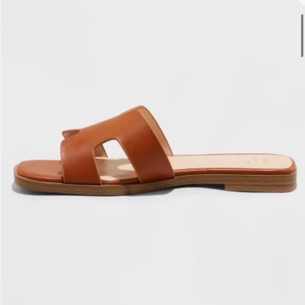 {NWT} Womens Nina Dark Tan Slide Sandals - A New Day ‘ Cognac ‘ 8 - SlipOn Shoes - Picture 2 of 8
